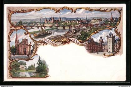 AK Aschaffenburg, Gesamtansicht, Szenen im Ort