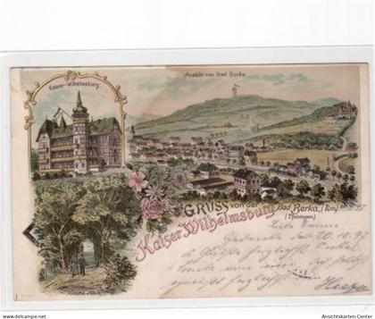 39016311 - Lithographie  Gruss von der Kaiser Wilhelmsburg Bad Berka mit kaiser-Wilhelmsburg, Goethe Allee und Ansicht