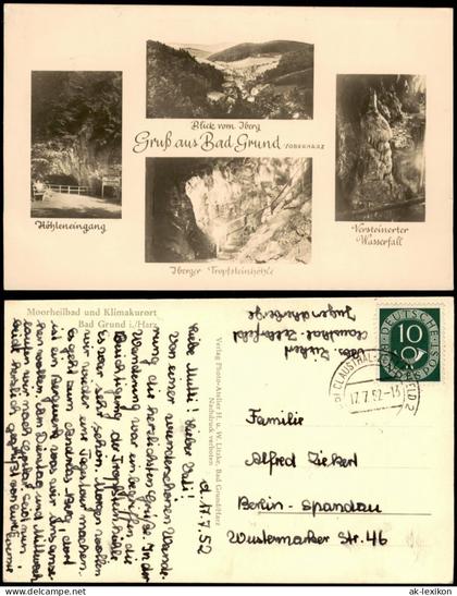 Ansichtskarte Bad Grund (Harz) Umlandansichten: Höhle, Wasserfall 1952