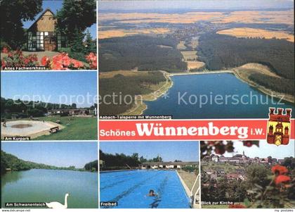 Wuennenberg Bad Altes Fachwerkhaus Kurpark Schwanenteich