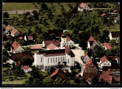 AK Ottenbach, Kath. Pfarrkirche St. Sebastian u. Ortsansicht, Fliegeraufnahme