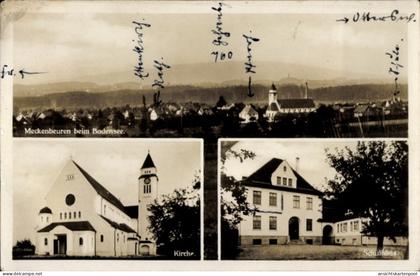 CPA Meckenbeuren in Oberschwaben Württemberg, Gesamtansicht, Kirche, Schule