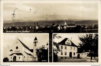 CPA Meckenbeuren in Oberschwaben Württemberg, Gesamtansicht, Kirche, Schule