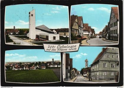 Sielmingen-Filderstadt Mehrbild-AK Ortsansichten Kirche Straßen Fernansicht 1973