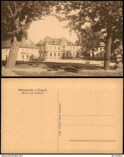 Ansichtskarte Bärenstein (Erzgebirge) Marktplatz und Rathaus 1922