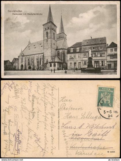 Ansichtskarte Gerolzhofen Marktplatz, Stadtkirche 1924