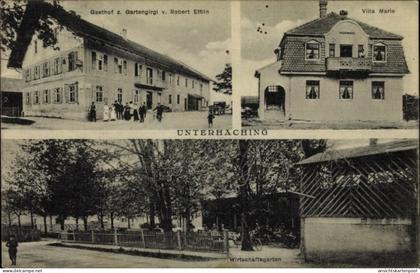 CPA Unterhaching in Oberbayern, Villa Marie, Gasthof zum Gartengirgl, R. Ettlin, Wirtschaftsgarten