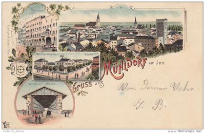 Mühldorf am Inn, Farb-Litho mit Bahnhof, 1898