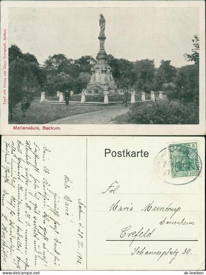 Ansichtskarte Beckum Partie an der Mariensäule 1909