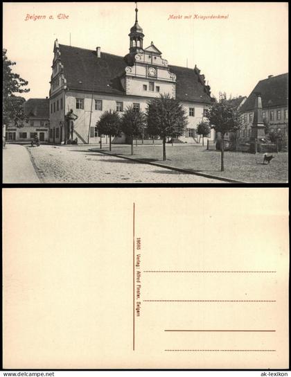 Ansichtskarte Belgern Markt mit Kriegerdenkmal 1914