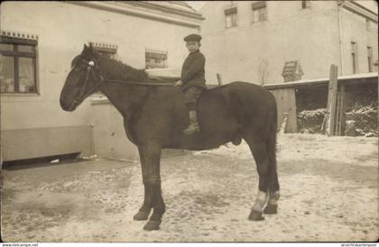 Photo CPA Berlin Lichtenberg Hohenschönhausen, Hauptstraße 2, Junge auf einem Pferd, Wohngebäude