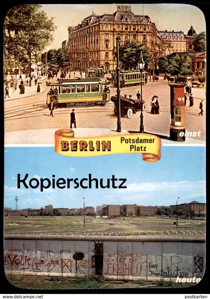 ÄLTERE POSTKARTE BERLIN POTSDAMER PLATZ EINST UND HEUTE LITFASS GRAFFITI KAPITALISTEN BERLINER MAUER LE MUR THE WALL