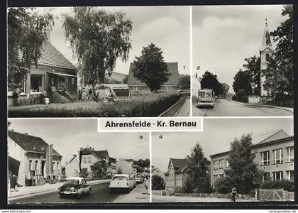 AK Ahrensfelde /Bernau, BHG-Verkaufsstelle, Endhaltestelle, Gemeindeamt und Elli-Voigt-Oberschule