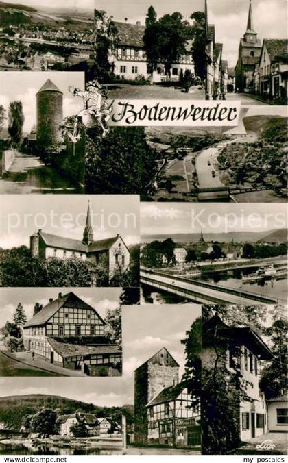 Bodenwerder Stadtansichten Alte Haeuser Fachwerkhaeuser Turm Kirche Weser Brueck