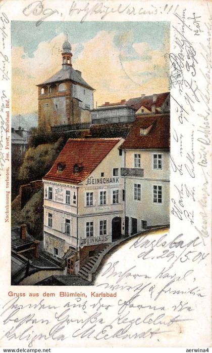 Gruss aus dem Blümlein bei Karlsbad Weinhaus Böhmen Mähren Postkarte AK 1904