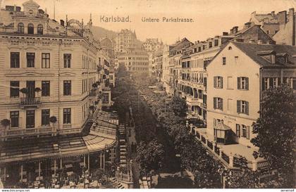 Straßenansicht Untere Parkstraße Karlsbad Böhmen Mähren Postkarte AK 1913