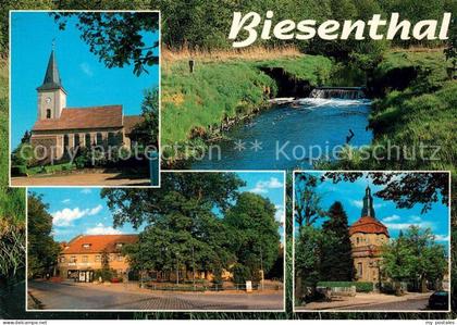 Biesenthal-Bernau Kirche Alte Eiche am Marktplatz Uferpartie am Bach Wehr