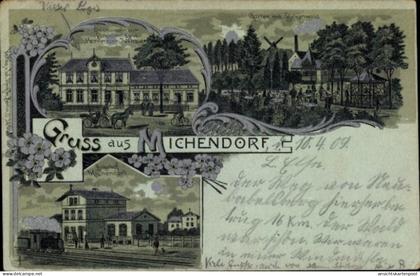 Clair de lune Lithographie Michendorf in der Mark, Bahnhof, Garten, Birkenwald, Restaurant