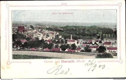 CPA Baruth in der Mark, Blick vom Mühlenberg, Gruss aus farbige Landschaft, Häuser mit roten Däch