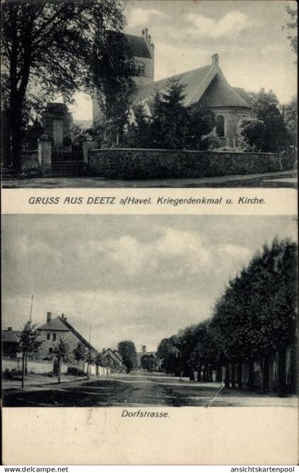 CPA Deetz Groß Kreutz an der Havel, Kriegerdenkmal, Kirche, Dorfstraße