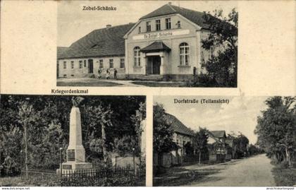 CPA Eichow Kolkwitz im Spreewald Niederlausitz, Zobel-Schänke, Kriegerdenkmal, Dorfstraße