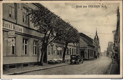 CPA Golßen in der Niederlausitz, Straßenpartie, Hotel Mittag