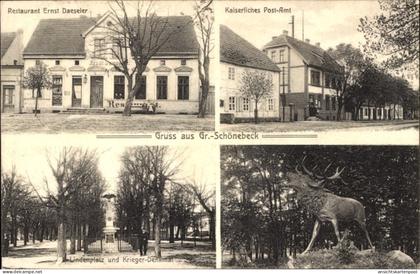 CPA Groß Schönebeck Schorfheide, Restaurant Ernst Daeseler, Post, Lindenplatz, Kriegerdenkmal, Hirsch
