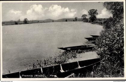 CPA Premnitz im Havelland, Blick auf Havel, Boote, Panorama