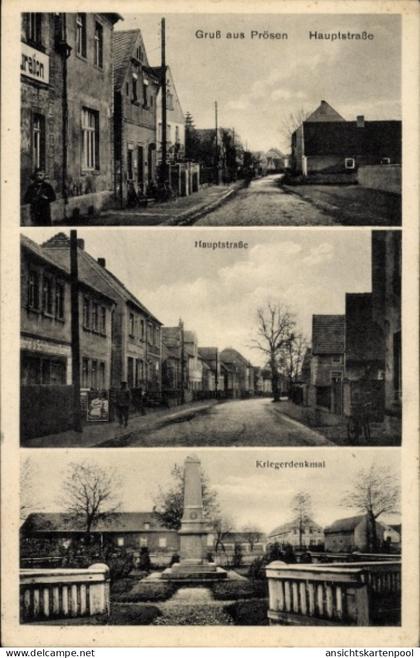 CPA Prösen Röderland in Brandenburg, Hauptstraße, Restauration, Kriegerdenkmal