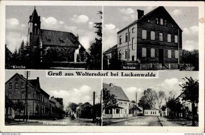 CPA Woltersdorf Nuthe Urstromtal Brandenburg, Kirche, Schule, Hauptstraße