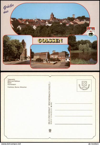 Golßen Mehrbildkarte, Blick zum Rathaus, Markt, Küchenteich 2000
