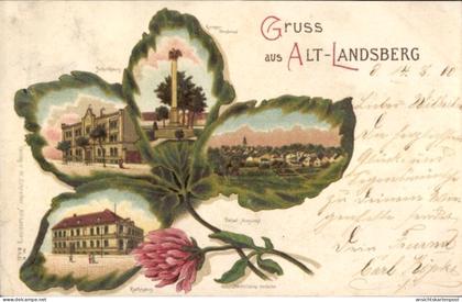 Kleeblatt Lithographie Altlandsberg in der Mark, Schule, Totale, Rathaus