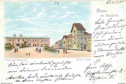 Kuestrin-Kietz Brandenburg Freiburger Bahnhof Kaiserlicher Palast Litho