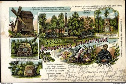 Lithographie Dennewitz Niedergörsdorf in Brandenburg, Windmühle, General von Bülow, Gren. Regt.