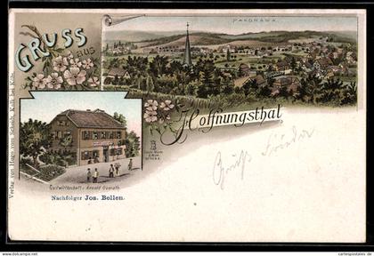 Lithographie Hoffnungstal, Panorama und Gasthaus von Arnold Overath