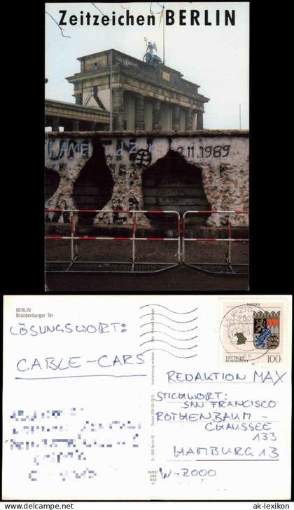 Ansichtskarte Mitte-Berlin Brandenburger Tor Berliner Mauer 1997