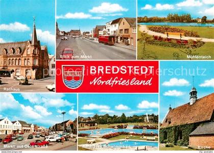 Bredstedt Rathaus Markt Muehlenteich Osterstrasse Schwimmbad Kirche