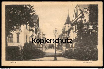 ALTE POSTKARTE BRÜHL BEI KÖLN GARTENSTRASSE STRASSENLATERNE BELEUCHTUNG GASLATERNE GASLAMPE Ansichtskarte cpa postcard