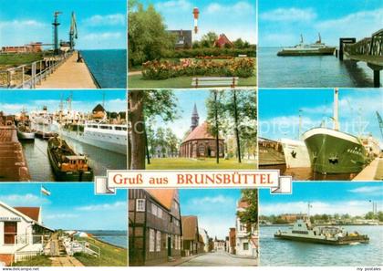 Brunsbuettel Hafen Hochseedampfer Frachtkahn Leuchtturm Kirche Gaststaette Faehr