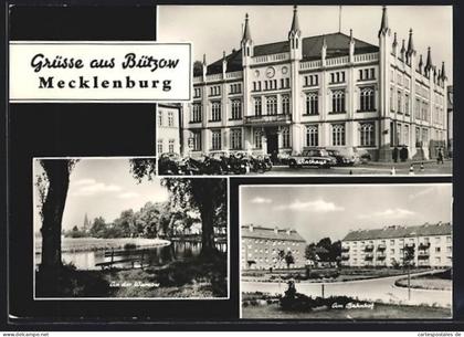 AK Bützow /Mecklenburg, Rathaus, Warnowpartie, Bahnhof