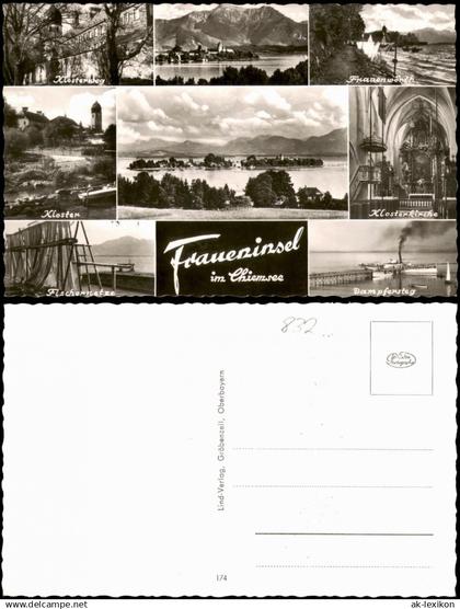 Chiemsee Mehrbildkarte mit Kloster, Klosterweg, Kirche, Dampfersteg uvm. 1960