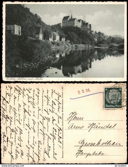 Ansichtskarte Colditz Panorama-Ansicht Schloss mit Mulde 1934