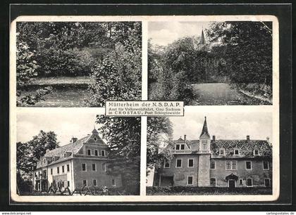 AK Crostau, Mütterheim der N. S. D. A. P., Gebäudeansicht, Uferpartie