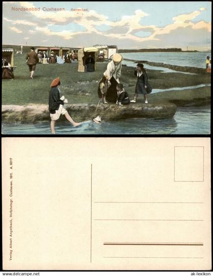 Ansichtskarte Cuxhaven Personen im Strandkorb, Karrenbad 1911