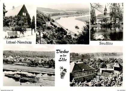 Diesbar-Seusslitz Loebsal Nieschuetz Elbepartie Kirche Teilansichten
