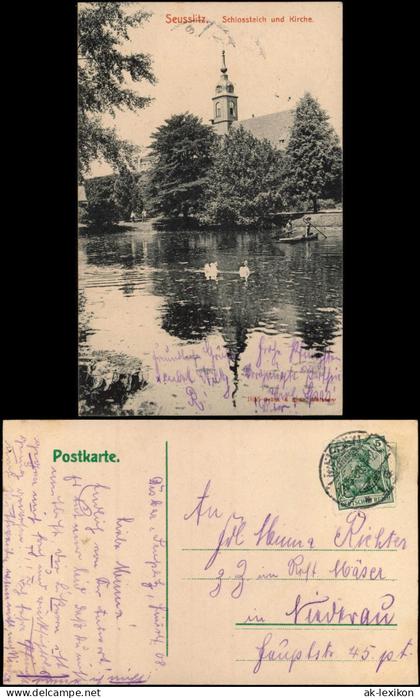 Diesbar-Seußlitz-Nünchritz (Elbe) Schlossteich und Kirche. 1908