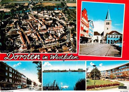 Dorsten Fliegeraufnahme Markt Kirche Borkener Strasse Blauer See Schwan Rathaus