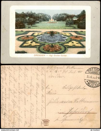 Dresden Großer Garten Blumen Beet 1915   im 1. Weltkrieg Feldpost gelaufen