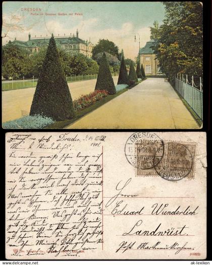 Seevorstadt-Ost/Großer Garten-Dresden Straße zum Palais Großer Garten 1908 color