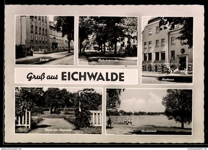 AK Eichwalde, Schule, Bahnhofstrasse, Rathaus, Platz der Republik, Badewiese